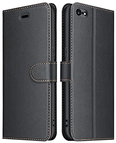 ELESNOW Case Compatible with iPhone 6 / 6s, High-grade Leather Flip Wallet Phone Case Cover for Apple iPhone 6 / 6s (Black)