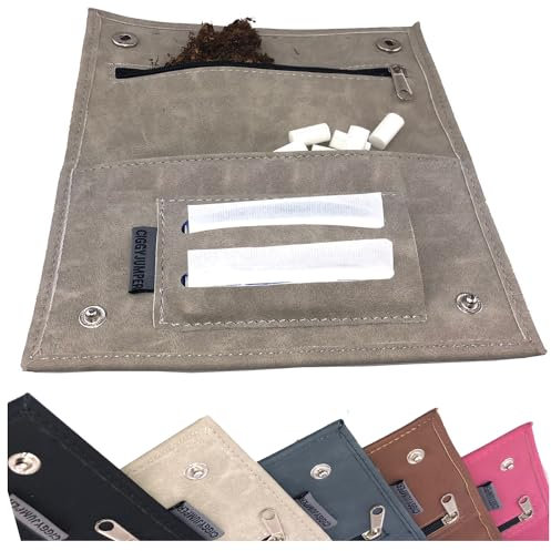 Ciggy Jumper Portatabacco Borsello realizzata in similpelle premium con effetto pelle vintage, porta tabacco, carte da filtro singole o doppie (2.) grigio pietra doppio