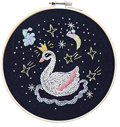 Aeromdale Easy DIY Tier-Stickerei mit Reifen für Anfänger, Kreuzstich, Basteln, Nähen, Kunst, Malerei, handgemachtes Geschenk, 15 cm – Gans – 1 Set