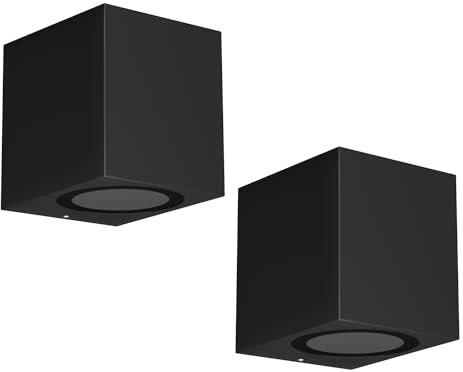 ledscom.de 2 Stück Wandleuchte ALSE Downlight für außen, schwarz, Aluminium, eckig, inkl. GU10 LED Lampe, 450lm warmweiß