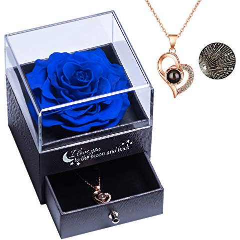 Yamonic Rosa Eterna Regalo Donna,Rosa Stabilizzata con Collana Donna,Idea Regalo per Lei,Regalo San Valentino per lei,Regalo Donna Natale Confezione Regalo Compleanno Anniversario Festa della Mamma
