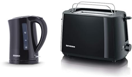 SEVERIN Wasserkocher, 1,5 L, ca. 2.200 W, WK 3498, Schwarz & 2287-000 Automatik-Toaster, Inkl. Brötchen-Röstaufsatz, 2 Röstkammern, 700 W, AT 2287, Schwarz, Kunststoff