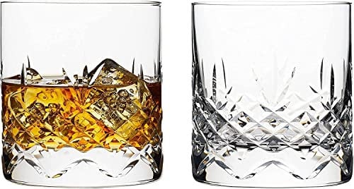 Hemswell Crystal Whisky Glasses Set of 2-310ml Crystal Whiskey Glasses - Cut Glass Tumblers - Traditional Cut Lead Free High Clarity Glass - Satin Lined Box - Wicklow