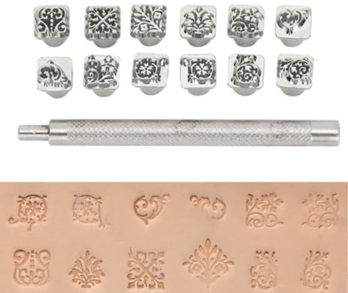 12 piezas de herramientas de estampado de cuero, herramienta de punzón de estampado, juego de sellos de diferentes formas, kit de herramientas de biselado en relieve