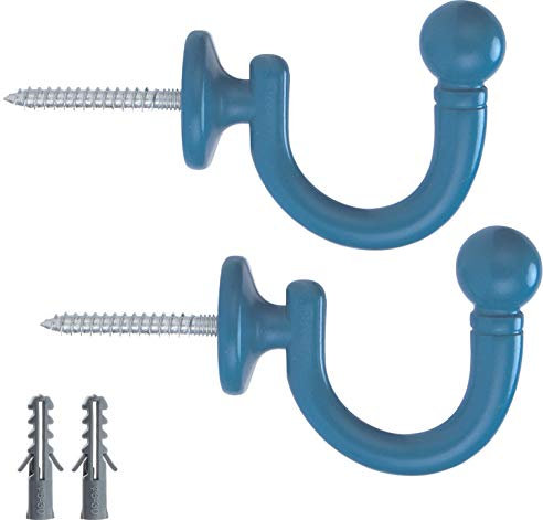 SENGLIDA Metall Vorhang Holdback Vorhang Raffhalter Rundkopf Vorhang Haken, Kinderzimmer dekorative Wand Quaste Halter, Fenster Vorhang Raffhalter Kleidung Mantel Hut Handtuchhalter, 2er-Set, Blau