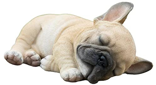 Französische Bulldogge Welpen Statue, Harz Rasen Skulptur Super süße Garten Hof Dekor, realistische lebensechte Figur, schlafende Hund Statuen Wohnkultur, Frenchie Figur Hund Tier Sammlerstück