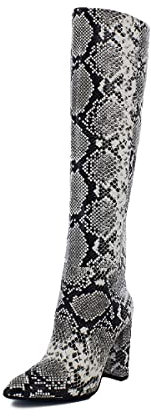 QUEEN HELENA Stivali Alti al Ginocchio a Punta Eleganti Casual con Tacco Semplici Comodi Senza Chiusura Donna K2010 (K2011 Bianco, numeric_37)