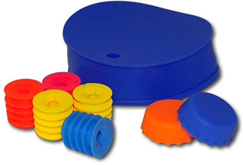 Minder Anti-Spiking Kit - Featuring Reusable Silicone Glass Cover, 2 x Bottle Caps Tops and 5 x Spikey Bottle Stops with Straw Hole - Anti Drug Date Rape Drink Spiking Protection (Blue)