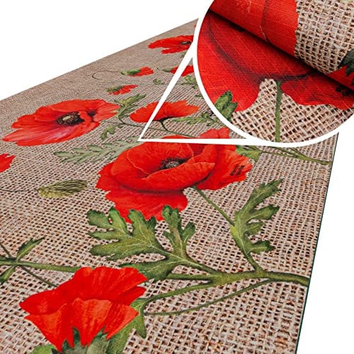 ANRO Küchenteppich Küchenläufer Teppich Läufer Küche waschbar rutschfest Mohnblumen Abwaschbar 280 x 52cm