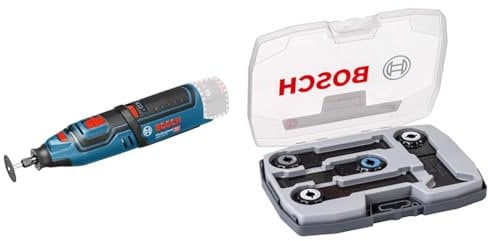 Bosch Professional Akku Rotationswerkzeug GRO 12V-35 (ohne Akkus und Ladegerät, Zubehör Box) + 4 tlg. Tauchsägeblatt Starlock Max Best of Heavy Duty Set (für Holz & ungehärtetes Metall, Zubehör)