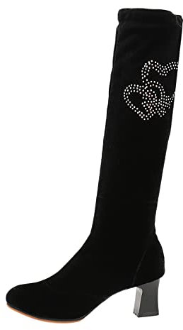 Spessa ginocchio Velluto Moda Strass Plus Tacco Gli stivali sopra le cuciture Flock Stivali da donna Suola morbida Stivali alti Velluto Pantaloni da pesca con uomini, b, 41 EU