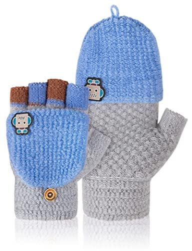 Becellen Handschuhe Kinder, Winter Fingerlose Handschuhe Warme Winterhandschuhe Gestrickt Fäustlinge Kinderhandschuhe für 5-11 Jahre alt Jungen Mädchen