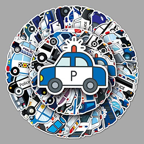 50 Stück Polizeiautos Aufkleber Pack Police Car Sticker Set wasserdichte Vinyl Sticker für Laptop Kinder Autos Motorrad Fahrrad Skateboard Gepäck Koffer Computer Aufkleber Graffiti Decal