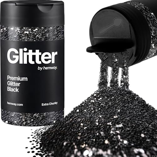 Hemway Black Glitter Shaker, 130g Extra Chunky Glitter, Crafts 1/24 | for Resin & Epoxy Crafts for Decorating, Halloween, Christmas, Nail, Face, Art