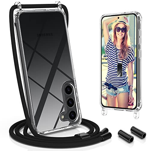 UYMO Handykette Hülle mit Band kompatibel mit Samsung Galaxy S23 5G 6.1 - | Necklace Transparent Handyhülle Case mit Schnur Abnehmbar |,Stoßfeste Schutzhülle zum Umhängen Kordel, Schwarz