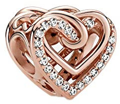 BEEUVIP Damen Rose Gold funkelnde verflochtene Herzen Charm Anhänger für Armband 925 Sterling Silber Geburtsstein Charms Beads passend für Armband