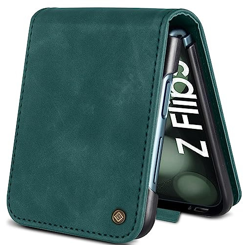 Giyer Handyhülle für Samsung Galaxy Z Flip 5 Hülle, Schutzhülle Galaxy Z Flip 5 5G PU Leder Wallet Flip Case Standfunktion Kartenfach Klapphülle für Samsung Z Flip 5 Cover (Grün)