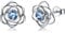 Silver Stud Earrings for Women Girls, Rose Flower Sterling Silver Studs Earrings with Blue Cubic Zirconia│White Gold Plated Dainty Romantic Earrings Jewellery Gifts