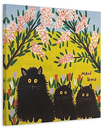 NgAnoh Maud Lewis Leinwanddruck, Motiv: Drei schwarze Katzen – 3 von Maud Lewis, Wandkunst, Bild, Gemälde, Leinwanddrucke, Kunstwerke, Schlafzimmer, Wohnzimmer, Dekoration, 40 x 40 cm