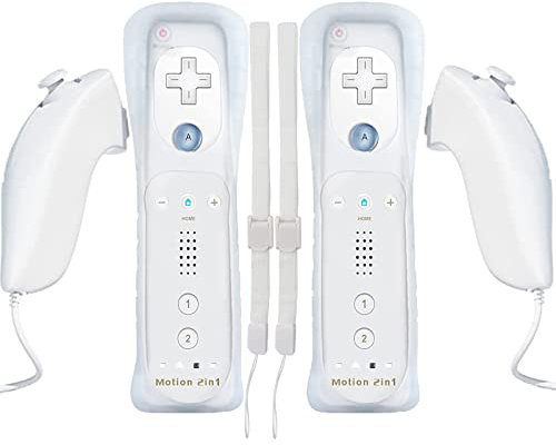 Bonacell 2er Set Controller für Wii Wireless wii Fernbedienung mit Nunchuck Wii Remote Gamepad mit Motion Plus und weiß Silikongehäuse Armband Vernbedinung Ersatz Controller für Wii/U