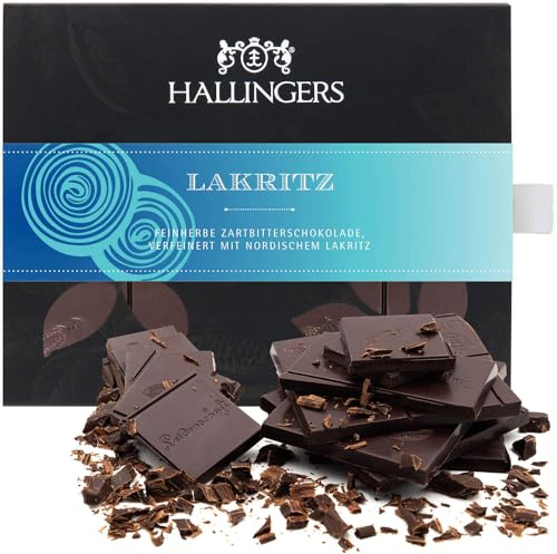 Hallingers Genuss Manufaktur Vegane Schokolade Geschenk - Tafel aus handgeschöpftem Edelkakao ohne Alkohol edler Karton Lakritz Lakritz, Geschenkidee für Frauen Männer