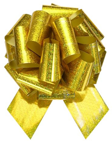 QUARKZMAN Noeud Cadeau 30 cm Nœud Cadeau Géant, Gros Nœud Pailleté pour Voiture, Ruban pour Cadeaux de Mariage, Noël, Emballage Cadeau, Doré