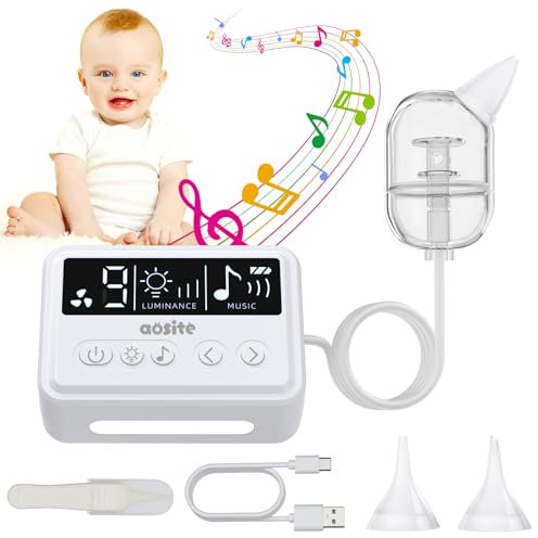 Nasensauger Baby Elektrisch, AOSITE Nasensauger Baby Staubsauger für Neugeborene mit 9 Saugstufen und 3 Silikonspitzen, Baby Nasensauger Elektrisch für Kleinkinder und Säuglinge mit Musik, LED-Licht