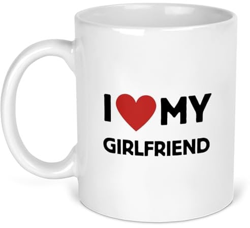 'I Love My Girlfriend' Coffee Mug - 11oz Ceramic Cup with Red Heart - Perfect Valentine's Day, Birthday, Anniversary Gift for Him