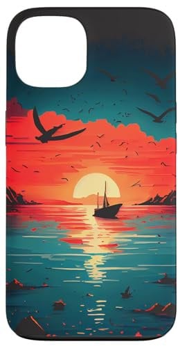 iPhone 13 Sundown At Ocean Illustration Case