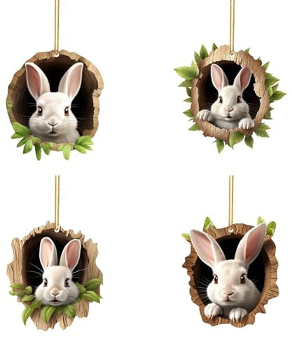 4PC Hase Figuren Ostern Deko Osterschmuck zum Aufhängen Osterhasen Osteranhänger für den Osterstrauch zum Anhängen, DIY Hase Anhänger Osterbasteln Frühling Party Deko Kinder (A, One Size)