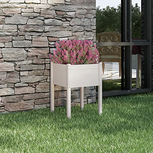 ARKEM Pflanzkübel Weiß 50x50x70 cm Massivholz Kiefer Pflanzkübel aus Holz für Balkon und Garten