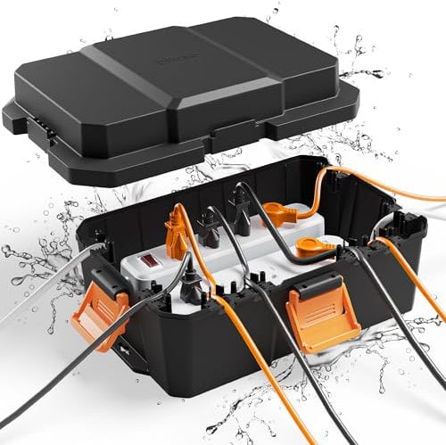 Diivoo Grand Boitier Etanche (34,41 * 24,3 * 14,93 cm), Protection de Prise Boite Etanche Electrique Exterieur, Cache Rallonge Résistant aux Lntempéries, Pour Multiprise, Lumières de Noël, Noir