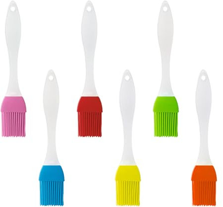 Lot de 6 brosses à huile, à épices, à l'huile de cuisson, à long manche, résistant à la chaleur, réutilisable, en silicone (6 couleurs)
