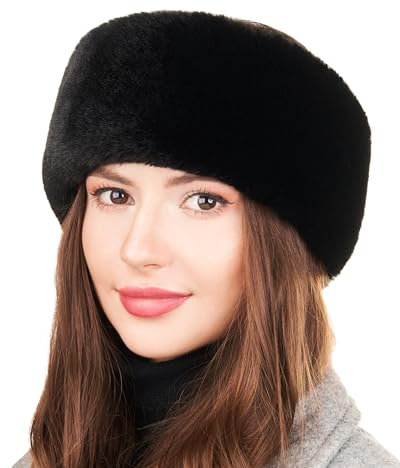 Futrzane Modern Bandeau - Bandeau en Fausse Fourrure Femme - Cache Oreille Ski - Taille M (Noir Modern)