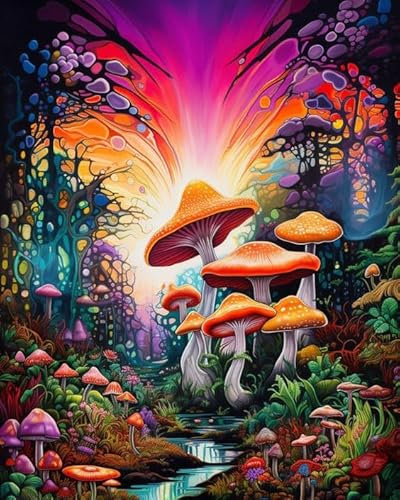 GOUGOUFAFA Mushroom Paint by Numbers for Adults- Canvas Paint by Numbers for Adults, Painting by Numbers for Gift Home Wall Decor(12x16Inch)