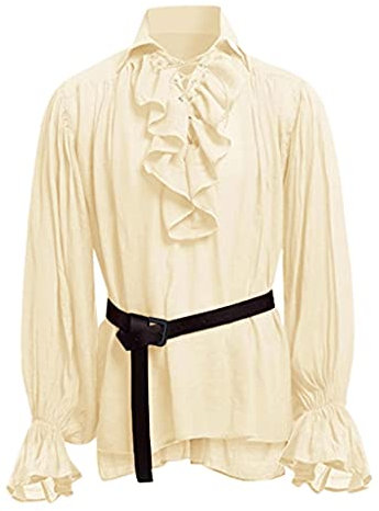 Festival Hemd Herren Renaissance Viktorian Viking Kostüm Leinenhemd Piratenhemd Baumwolle Gothic Schnürung Kurzarm Sommerhemd Mittelalter Hemden Retro Langarm Hippie Shirt Karneval Kostüm