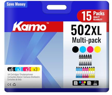 kamo 502 XL Druckerpatronen Kompatibel mit Epson 502 502XL Patronen Multipack (15er-Pack), für Expression Home XP-5100 XP-5105 XP-5150 XP-5155, Workforce WF-2860DWF WF-2865DWF WF-2880DWF WF-2885DWF