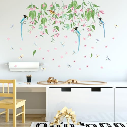 astylishome Wandtattoo Pflanzen Grünes Gras Blumen Schmetterlinge Wandsticker Wohnzimmer Schlafzimmer Tapete Selbstklebend Entfernbare Wandtattoos Wandbilder 0519