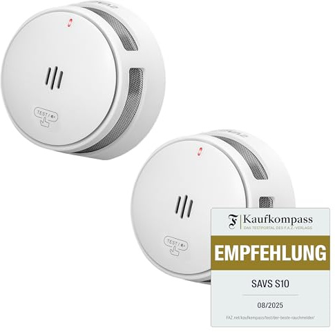 SAVS S10 Stand-Alone-Rauchwarnmelder - Integrierte Rauchmelder 10 Jahre Batterie - Optischer Doppelsensor - Fernbediente Mute-Funktion - Schlankes & Modernes Design - Einfache Installation – Weiß (2)