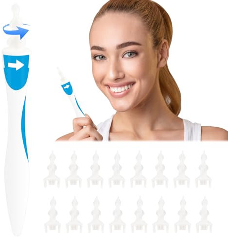 Ohrenschmalz Entferner,Q-grips Ohrenreiniger mensch,Ear Cleaning kit mit 16 abwaschbaren Ersatzköpfen,Sicheres und Weiches 360 Grad Spirale Silikon für Erwachsene und Kinder