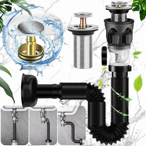 Weploda Sifón Lavabo Flexible Kits, Manguera De Drenaje Flexible, Desague Lavabo Desagüe Antiolor Fregadero Desague Fregadero, Sifon Cocina Fregadero, Apto Para Baño Y Cocina, Extensible De 295-985 mm