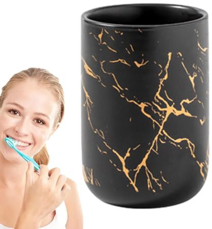 Portavasos de cepillo de dientes de baño - Portacepillos de dientes de cerámica, organizador de vasos de cepillo de dientes natural | Portavasos con diseño de mármol, organizador de almacenamiento