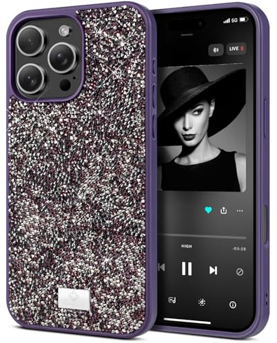 BEZ Coque pour iPhone 16 Pro Paillette, Coque Compatible avec iPhone 16 Pro Glitter, Etui Series de Etuis avec Bling & Co., Étui en Diamant Etincelant et à Cristal Bling, Violet Alto