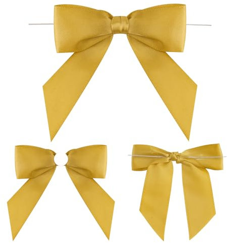 G2PLUS 50 Stück Gold Fertige Schleifen, Geschenkschleifen Selbstklebend, Satin Schleifen zum Basteln, Schleife Geschenk mit Draht für Geschenkverpackung, Basteln