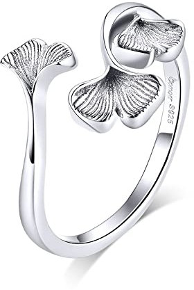 925 Ginkgo Blatt Fingerringe für Frauen Hochzeitsschmuck