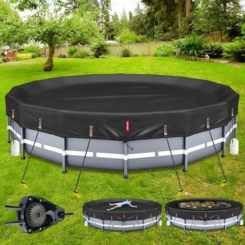 QH.HOME Poolabdeckung, rund, 2,4 m, mit Kordelzug und Bodennägeln, Solar-Poolabdeckung für oberirdische Pools, langlebig und reißfest