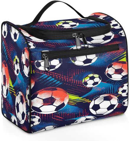 Mexpekil Grande trousse de toilette à suspendre avec motif ballon de football pour femmes et hommes, grande trousse de maquillage étanche pour voyage, multicolore, 10.2 x 6.5 x 9.2 inches, Trousse de