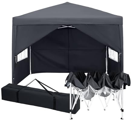 Pavillon 2.5 x 2.5 M,Faltpavillon,Winterfest Wasserdicht Gartenpavillon mit 4 Seitenteilen、Tragtasche,Höhenverstellbar,UV Schutz 50+,Stabil,Metallrahmen,Partyzelt,Gartenzelt für Camping,Anthrazit