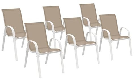 IDMarket - Set mit 6 Gartenstühlen LYMA aus Metall und Textilene, stapelbar, weiß und beige