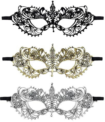 Edksegjcsous 3pcs Masquerade Masks, Women's Masquerade Lace Masks for Women, Luxury Venetian Half Face Mask Lace Party Half Face Costume Prom Ball Masks Sexy Eye Mask for Cosplay Girl Ladies Couples